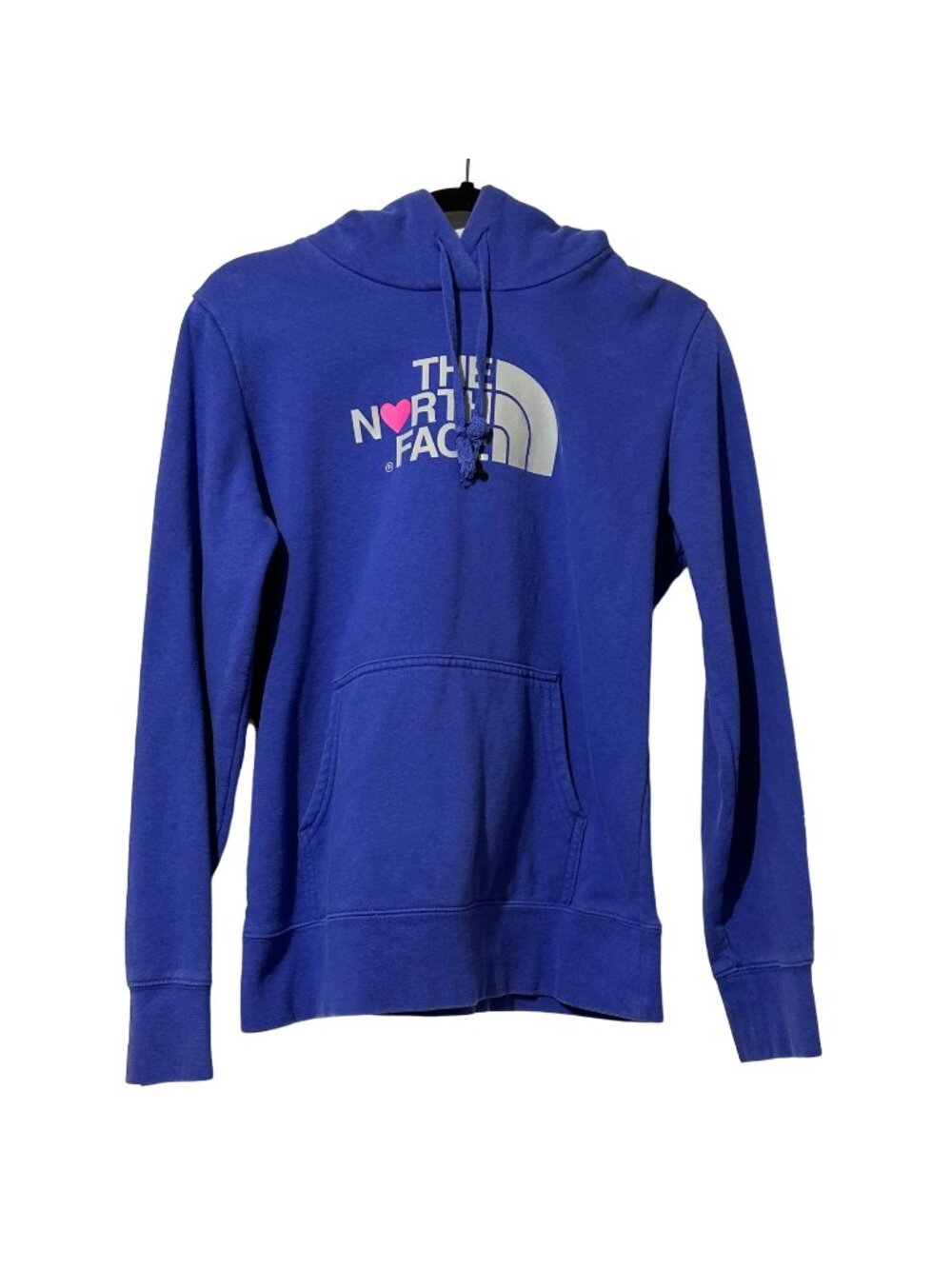 The North Face Womens Blue Hoodie Medium Cotton Blend Logo Print